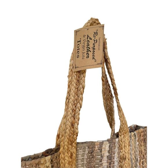 NWT Handwoven Recycled Leather & Virgin Jute Everyday Tote - Picture 9 of 13